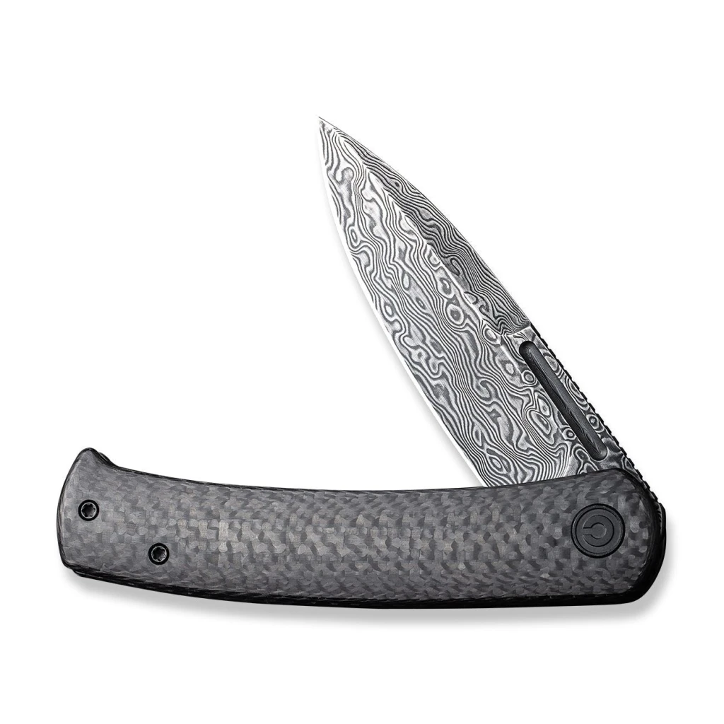 Cuțit pliabil, civivi, caetus c21025c-ds1, lamă damasc 3.48 inch, mâner carbon fiber, liner lock 2