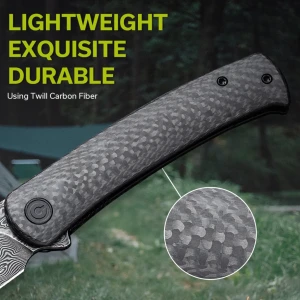 Cuțit pliabil, civivi, caetus c21025c-ds1, lamă damasc 3.48 inch, mâner carbon fiber, liner lock Thumbnail 10