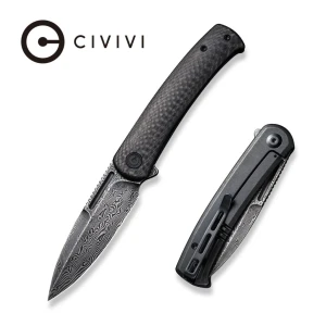 Складной нож, civivi, cetos c21025b-ds1, дамасская сталь 3.48 дюйма, рукоять карбон и нержавеющая сталь, фрейм-лок