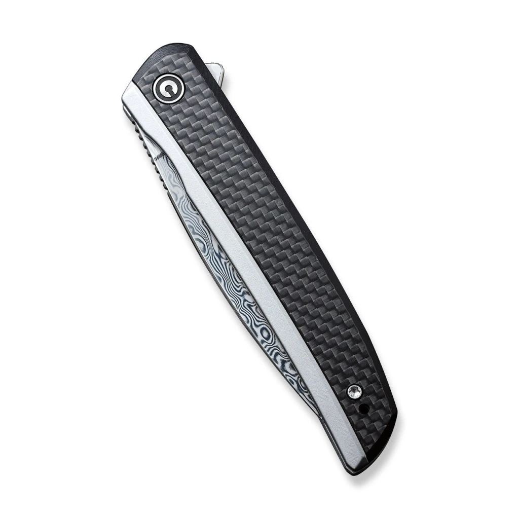 Cuțit pliabil, civivi, savant c20063b-ds1, lamă damasc 3.47 inch, mâner inox g10 fibră de carbon, blocare frame lock 6