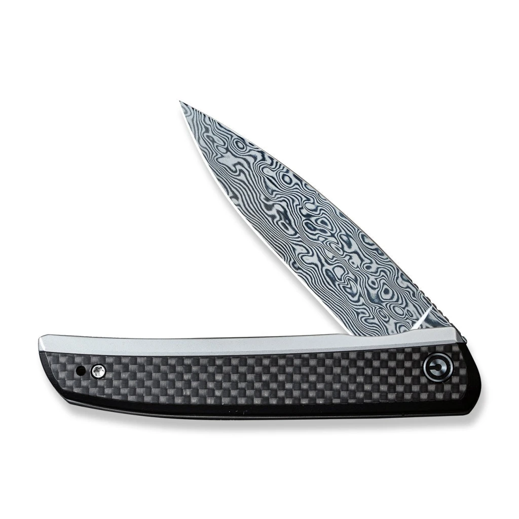 Cuțit pliabil, civivi, savant c20063b-ds1, lamă damasc 3.47 inch, mâner inox g10 fibră de carbon, blocare frame lock 5