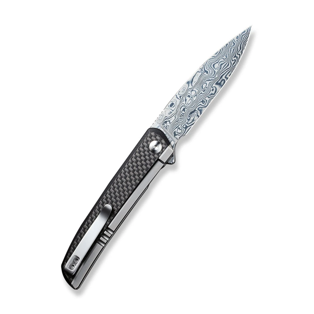 Cuțit pliabil, civivi, savant c20063b-ds1, lamă damasc 3.47 inch, mâner inox g10 fibră de carbon, blocare frame lock 2