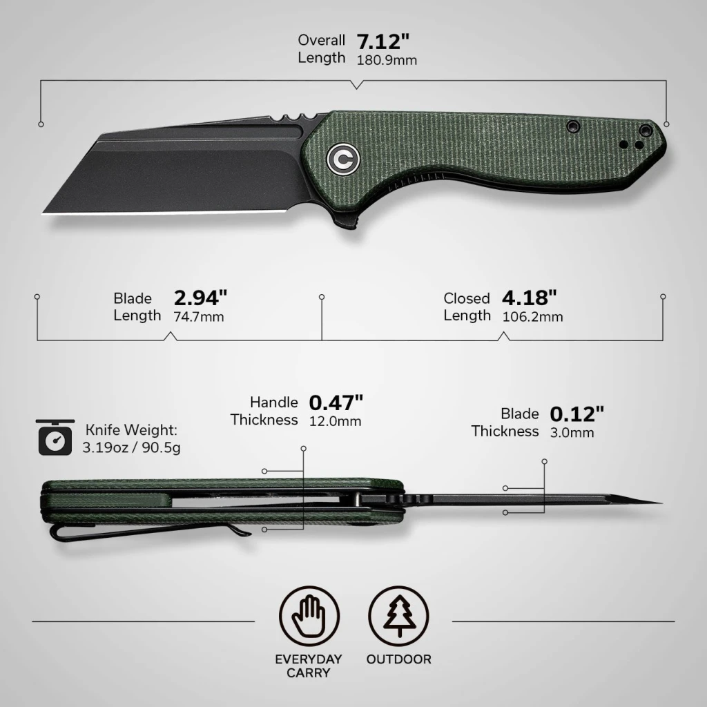 Cuțit pliabil, civivi, exone c23036-3, lamă nitro-v 2.94 inch, mâner micarta, liner lock 8