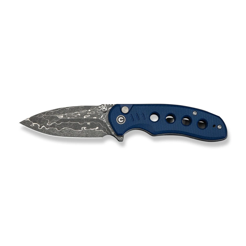 Складной нож, civivi, triptych c23085b-ds1, дамасская сталь 2.97 дюйма, рукоять canvas micarta синяя, замок button lock 15