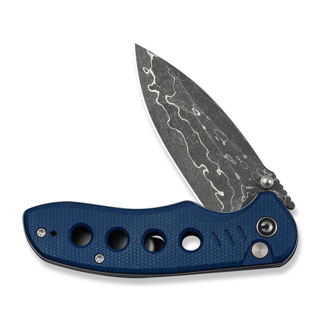 Складной нож, civivi, triptych c23085b-ds1, дамасская сталь 2.97 дюйма, рукоять canvas micarta синяя, замок button lock 3