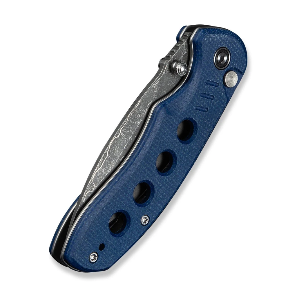 Складной нож, civivi, triptych c23085b-ds1, дамасская сталь 2.97 дюйма, рукоять canvas micarta синяя, замок button lock 6