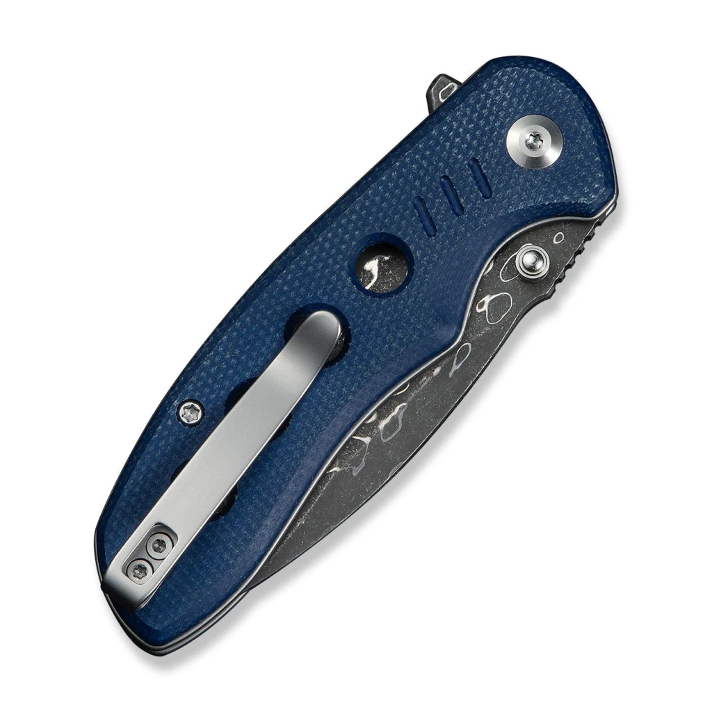 Складной нож, civivi, triptych c23085b-ds1, дамасская сталь 2.97 дюйма, рукоять canvas micarta синяя, замок button lock 5
