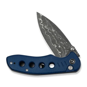 Складной нож, civivi, triptych c23085b-ds1, дамасская сталь 2.97 дюйма, рукоять canvas micarta синяя, замок button lock Thumbnail 3