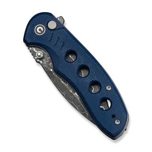 Складной нож, civivi, triptych c23085b-ds1, дамасская сталь 2.97 дюйма, рукоять canvas micarta синяя, замок button lock Thumbnail 4