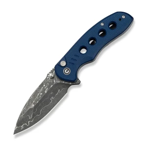 Складной нож, civivi, triptych c23085b-ds1, дамасская сталь 2.97 дюйма, рукоять canvas micarta синяя, замок button lock Thumbnail 14