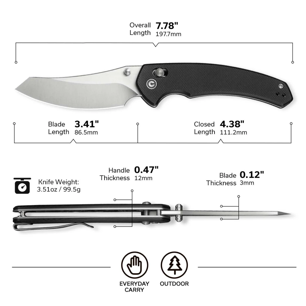 Cuțit pliabil, civivi, sixgill c24050-1, lamă nitro-v 3.41 inch, mâner g10, crossbar lock 14