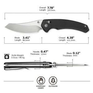 Cuțit pliabil, civivi, sixgill c24050-1, lamă nitro-v 3.41 inch, mâner g10, crossbar lock Thumbnail 14