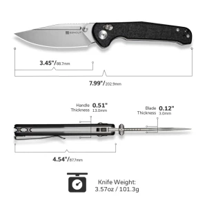 Cuțit pliabil, sencut, glenspar s25046-2, lamă 9cr18mov 3.45 inch, mâner g10 shredded negru, crossbar lock Thumbnail 14