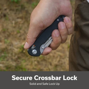 Cuțit pliabil, sencut, glenspar s25046-2, lamă 9cr18mov 3.45 inch, mâner g10 shredded negru, crossbar lock Thumbnail 10