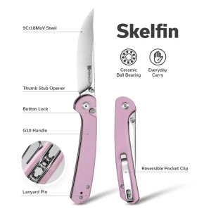 Складной нож, sencut, skelfin s25007-3, клинок 9cr18mov 3.3 дюйма, рукоять g10 розовая, button lock Thumbnail 13