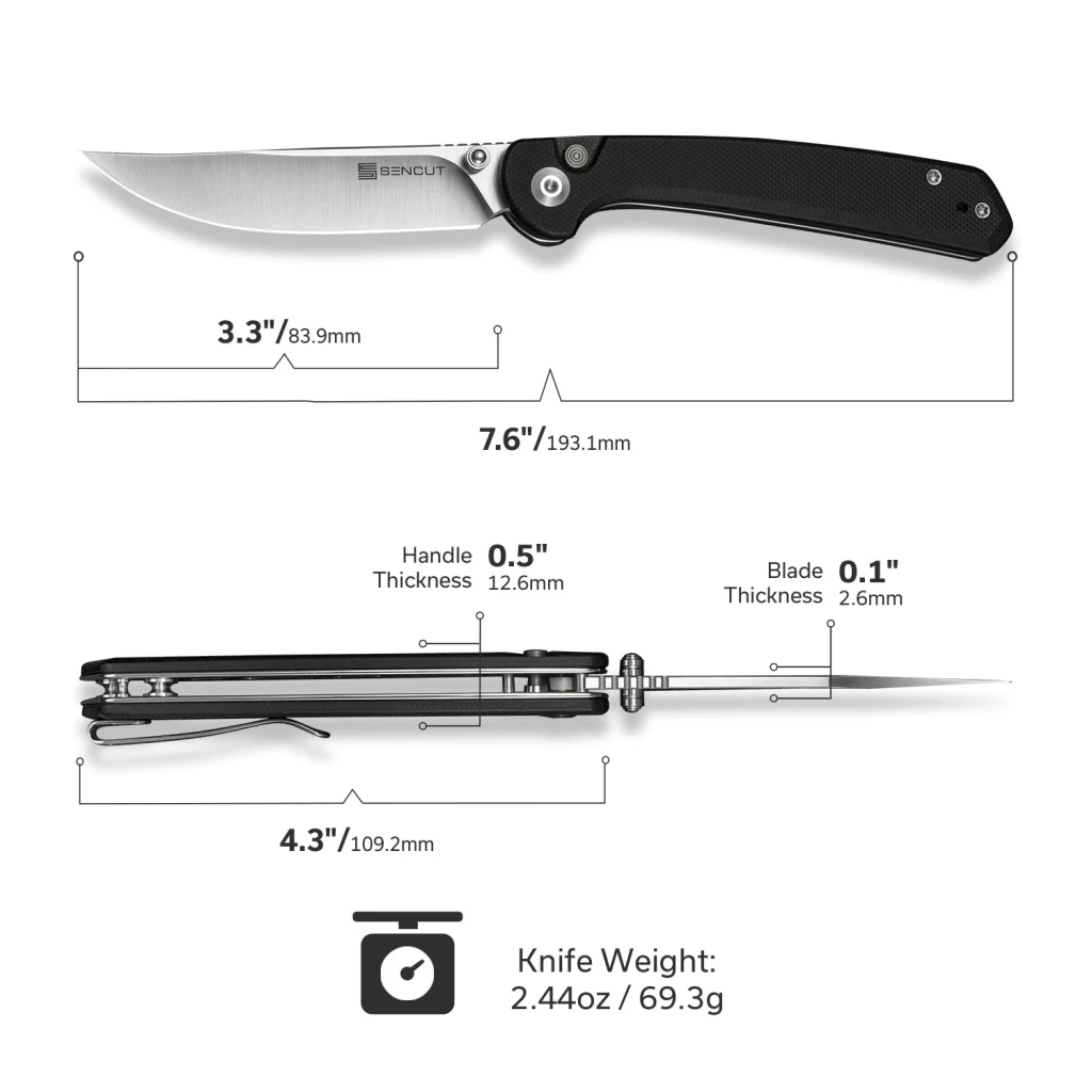 Складной нож, sencut, skelfin s25007-2, сталь 9cr18mov 3.3 дюйма, рукоять g10 черная, button lock 14