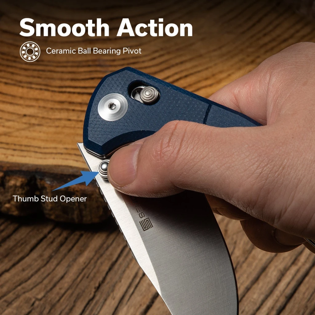 Cuțit pliabil, sencut, slybolt s25001a-2, lamă 9cr18mov 91.2mm, mâner canvas micarta albastru, crossbar lock 11
