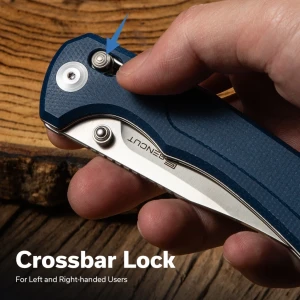 Cuțit pliabil, sencut, slybolt s25001a-2, lamă 9cr18mov 91.2mm, mâner canvas micarta albastru, crossbar lock Thumbnail 10