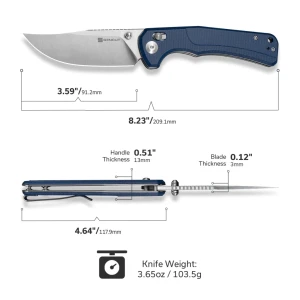 Cuțit pliabil, sencut, slybolt s25001a-2, lamă 9cr18mov 91.2mm, mâner canvas micarta albastru, crossbar lock Thumbnail 14