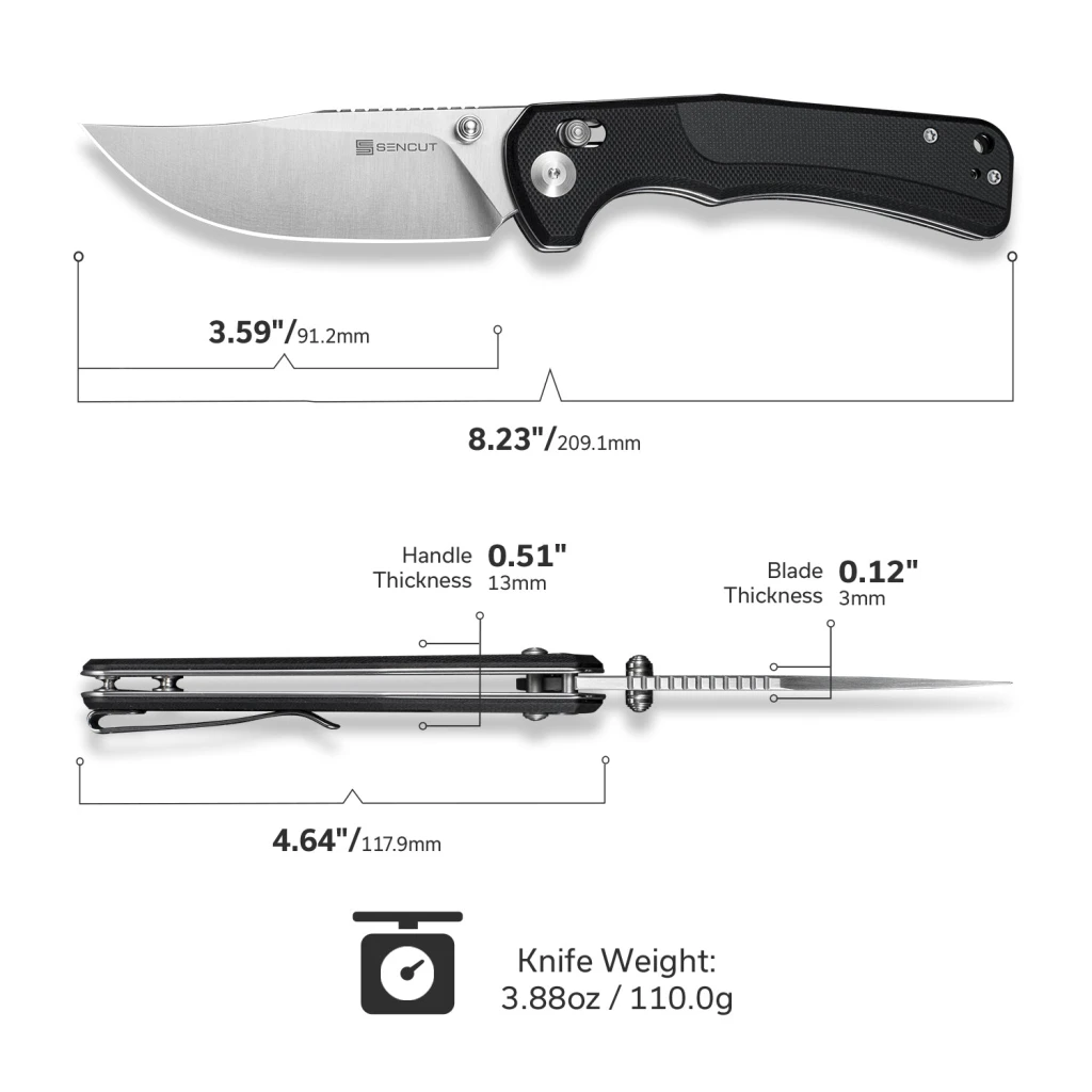 Нож тактический, sencut, slybolt s25001-1, сталь 9cr18mov 3.59 дюйма, рукоять g10 черная, замок crossbar lock 14