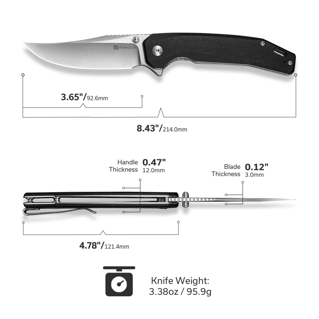Складной нож, sencut, vornix s25038-2, клинок 9cr18mov 3.65 дюйма, рукоять canvas micarta черная, liner lock 14