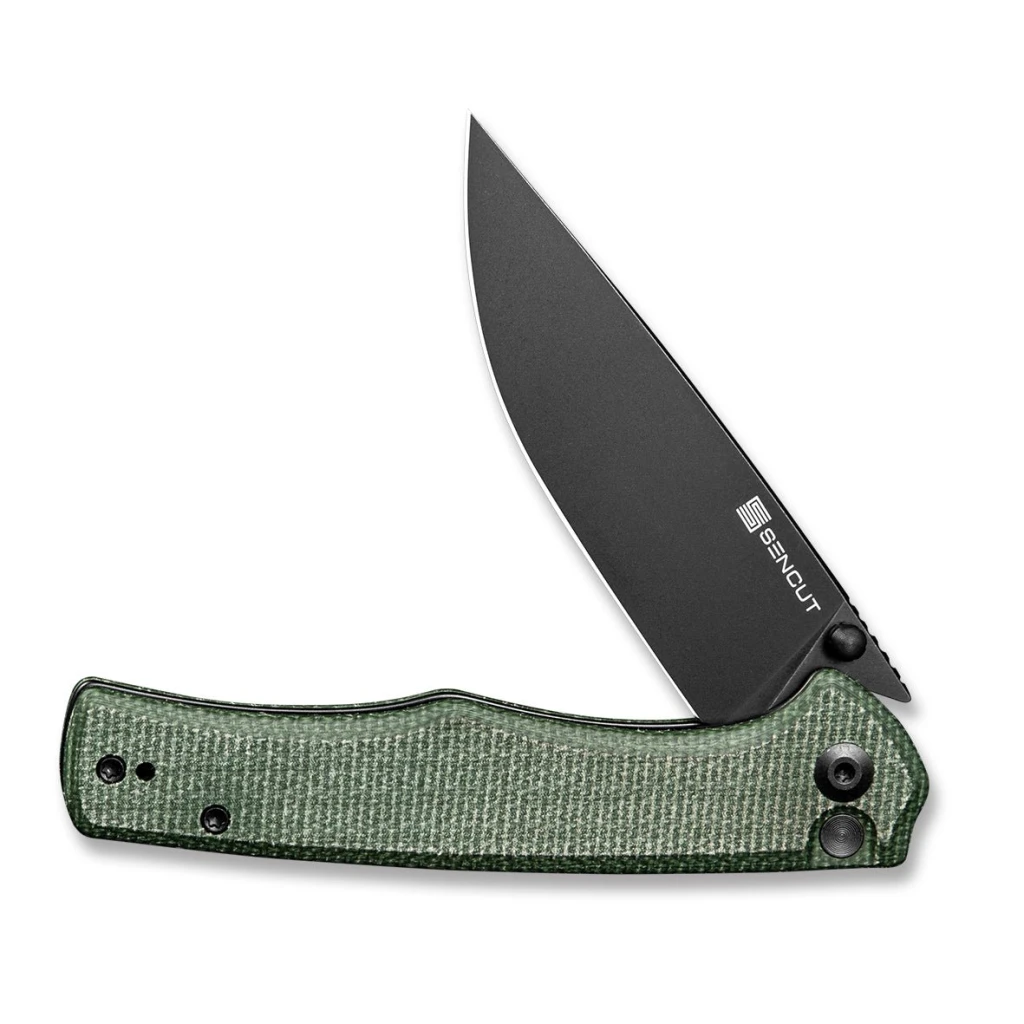 Cuțit pliabil, sencut, crowley s21012-3, lamă d2 3.48 inch, mâner micarta verde, button lock 4