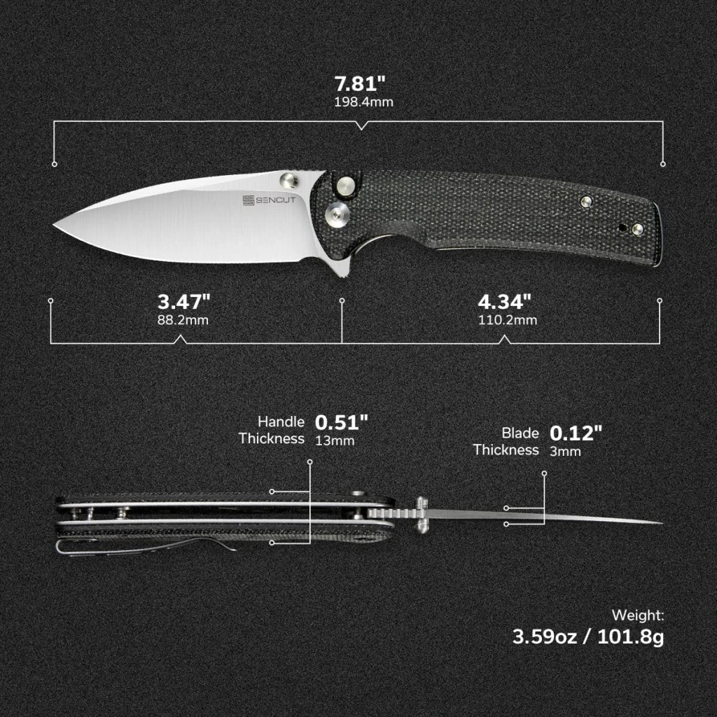 Складной нож, sencut, sachse s21007-1, сталь 9cr18mov 3.47 дюйма, рукоять микарта черная, button lock, керамические подшипники 8