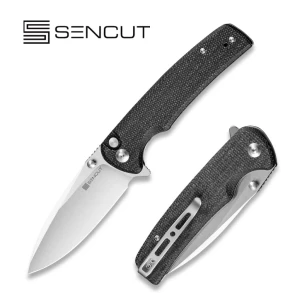 Cuțit pliabil, sencut, sachse s21007-1, lamă 9cr18mov 3.47 inch, mâner micarta negru, button lock, rulmenți ceramici