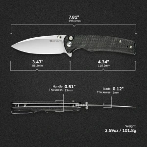 Складной нож, sencut, sachse s21007-1, сталь 9cr18mov 3.47 дюйма, рукоять микарта черная, button lock, керамические подшипники Thumbnail 8