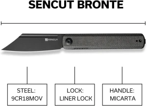 Cuțit front flipper, sencut, bronte sa08f, lamă 9cr18mov 85.8mm, mâner canvas micarta, liner lock Thumbnail 2