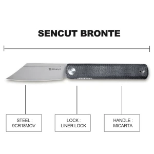 Складной нож, sencut, bronte sa08a, сталь 9cr18mov 3.38 дюйма, рукоять микарта, liner lock, front flipper Thumbnail 2