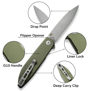Флиппер-нож, sencut, bocll ii s22019-4, сталь d2 2.96 дюйма, рукоять g10, liner lock Thumbnail 6