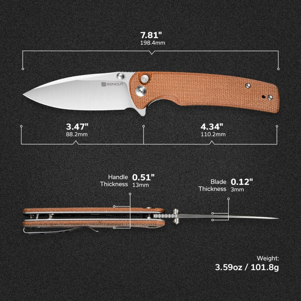 Складной нож, sencut, sachse s21007-3, сталь 9cr18mov 88.2мм, рукоять микарта коричневая, замок button lock 8