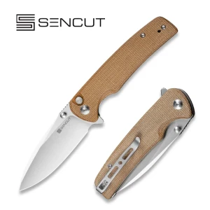 Cuțit pliabil, sencut, sachse s21007-3, lamă 9cr18mov 88.2mm, mâner micarta maro, blocare button lock