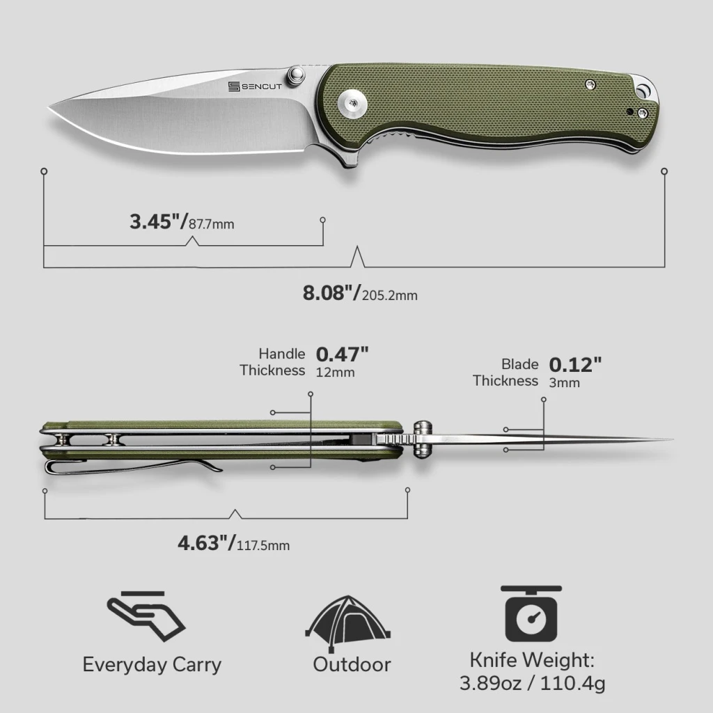 Cuțit pliabil, sencut, errant s23054b-2, lamă 9cr18mov 3.45 inch, mâner g10, liner lock 6