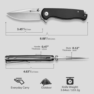 Cuțit pliabil, sencut, errant s23054b-3, lamă 9cr18mov 3.45 inch, mâner canvas micarta, liner lock Thumbnail 6
