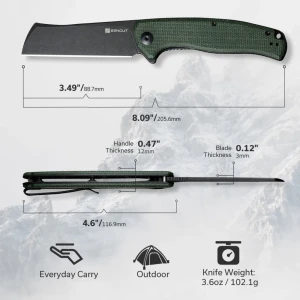 Флиппер-нож, sencut, traxler s20057c-4, сталь 9cr18mov 88.7мм, рукоять canvas micarta зелёная, liner lock Thumbnail 7