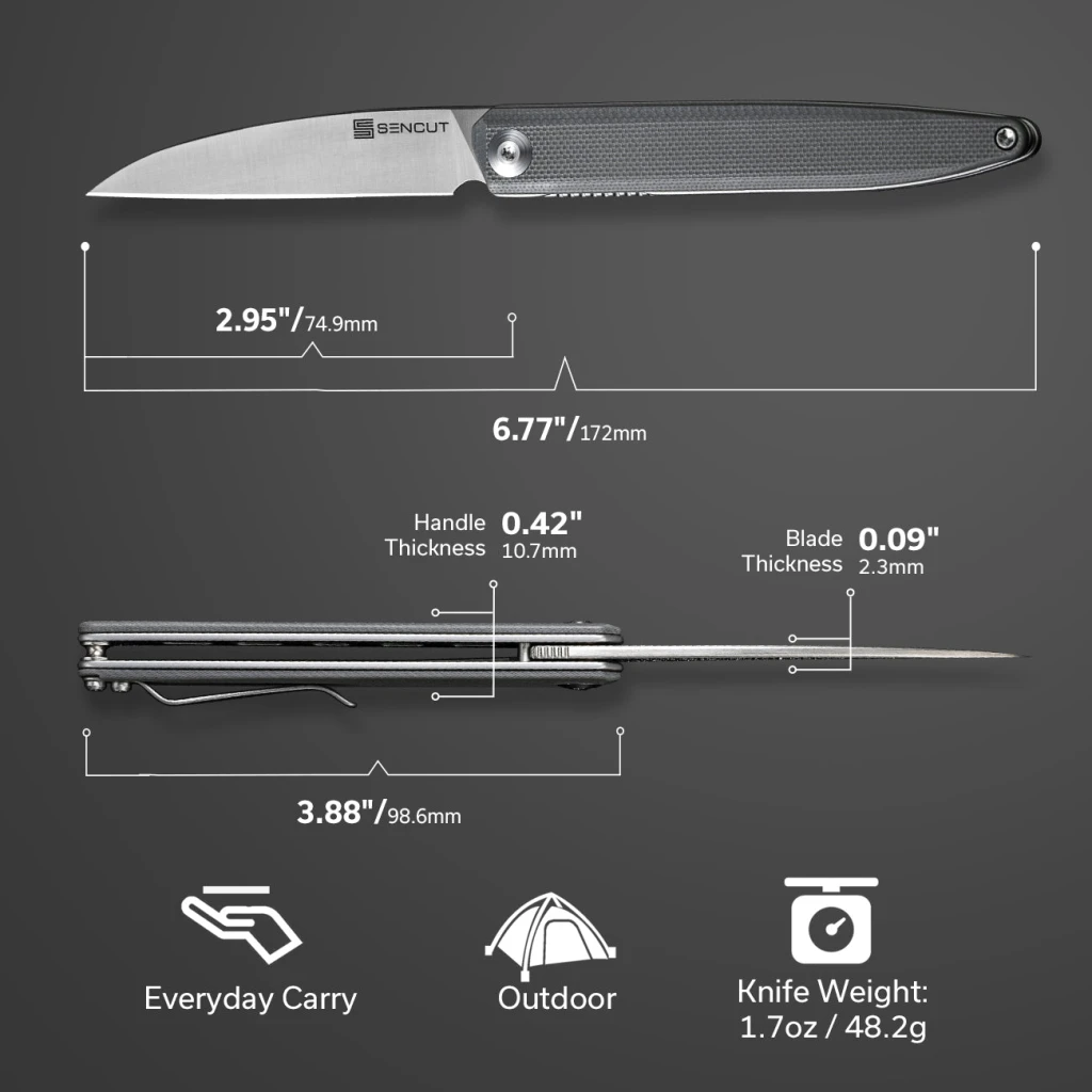 Cuțit pliabil, sencut, jubil s20029-3, lamă d2 74.9mm, mâner g10 gri, liner lock 6