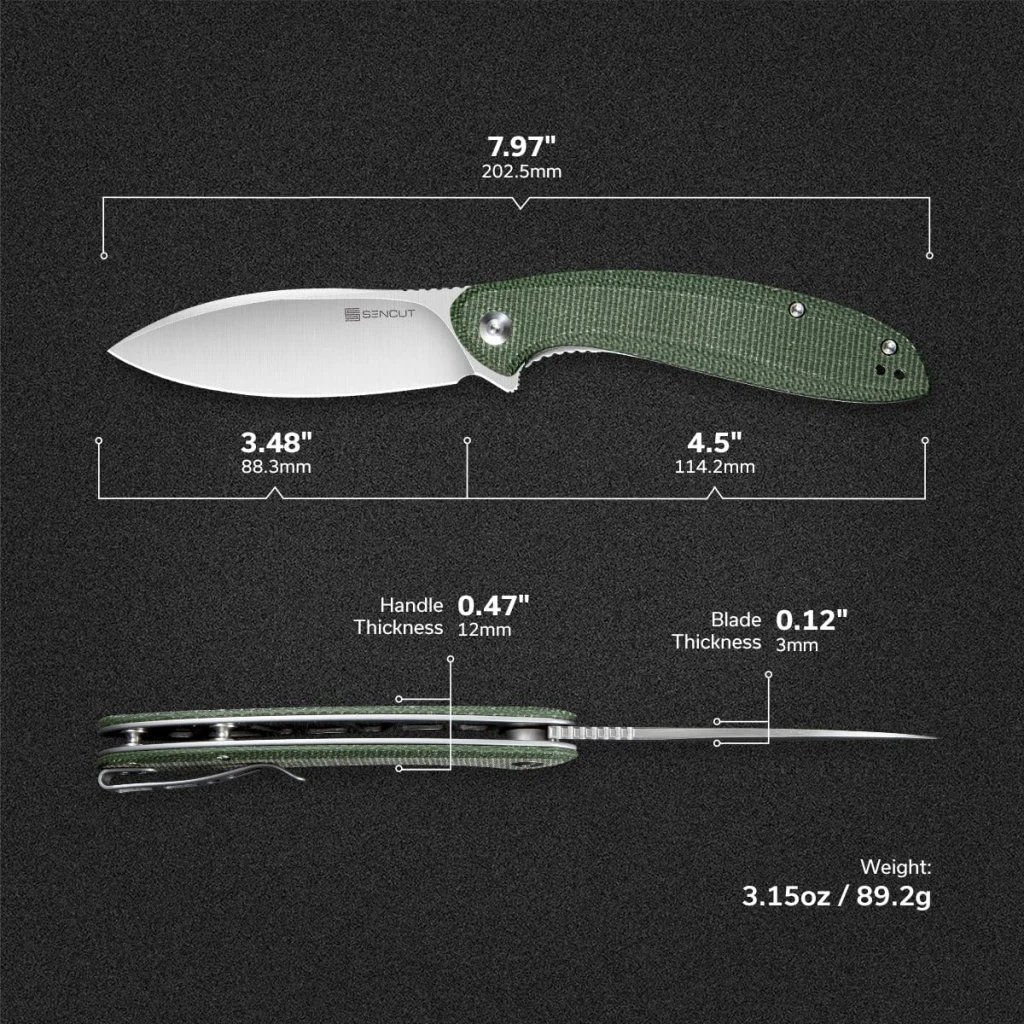 Cuțit flipper, sencut, san angelo s21003-3, lamă 9cr18mov 3.48 inch, mâner micarta, liner lock 8