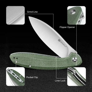Cuțit flipper, sencut, san angelo s21003-3, lamă 9cr18mov 3.48 inch, mâner micarta, liner lock Thumbnail 9