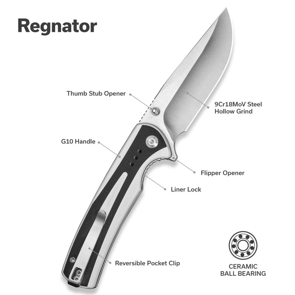 Cuțit pliabil, sencut, regnator s24057-3, lamă 9cr18mov 88.5mm, mâner g10, liner lock 12