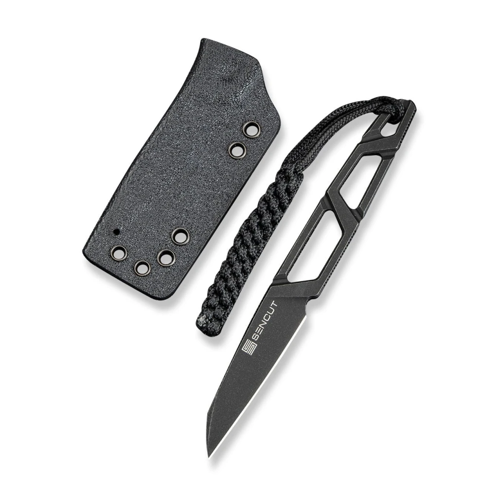 Cuțit cu lamă fixă, sencut, texo s23095-1, oțel 9cr18mov, reverse tanto, teacă kydex 5