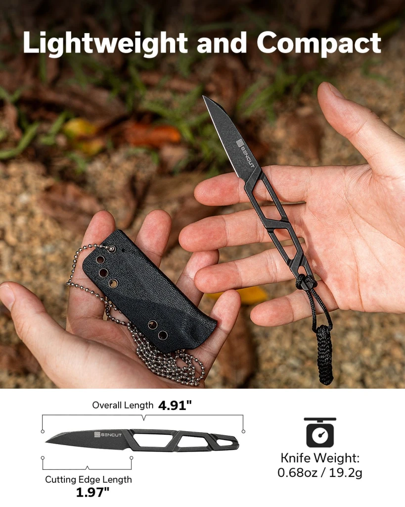 Cuțit cu lamă fixă, sencut, texo s23095-1, oțel 9cr18mov, reverse tanto, teacă kydex 8