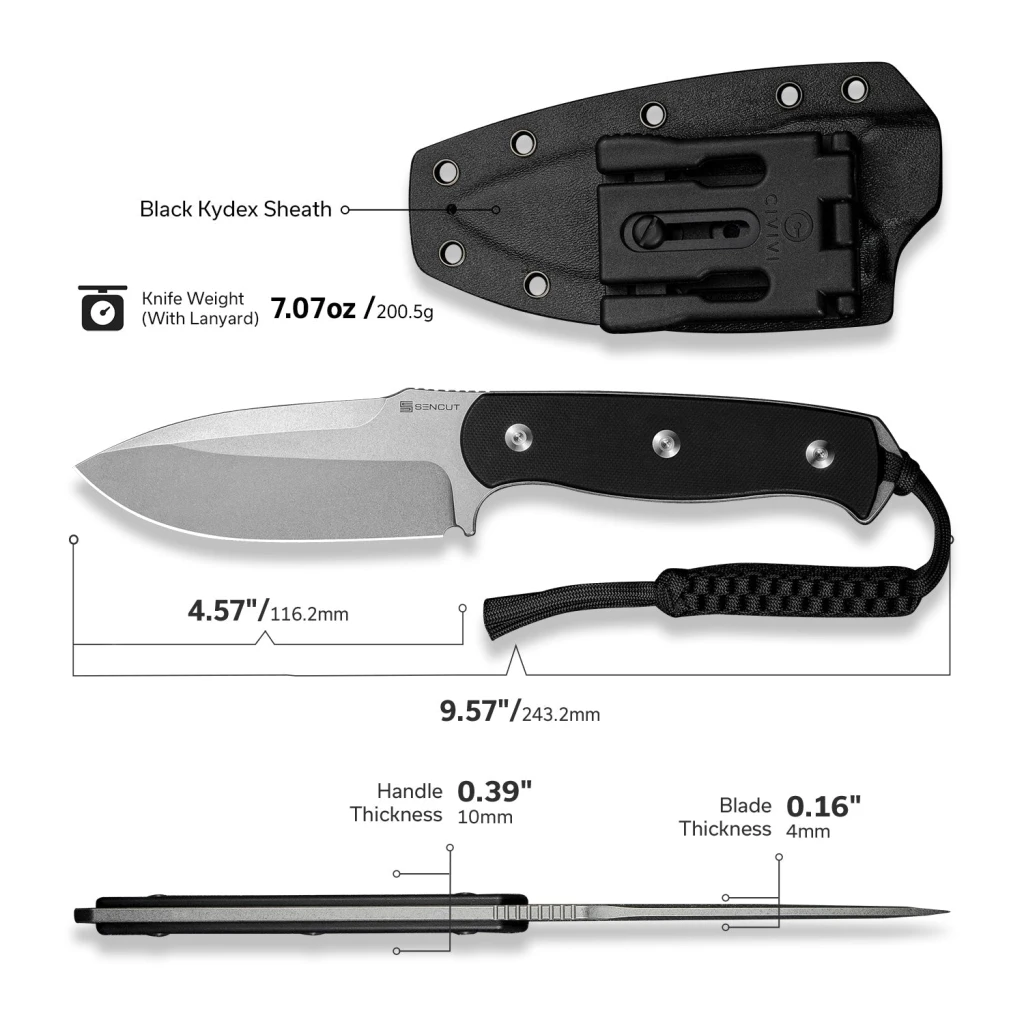 Нож с фиксированным клинком, sencut, toxodon s24036-1, сталь 9cr18mov, рукоять g10, ножны kydex 8