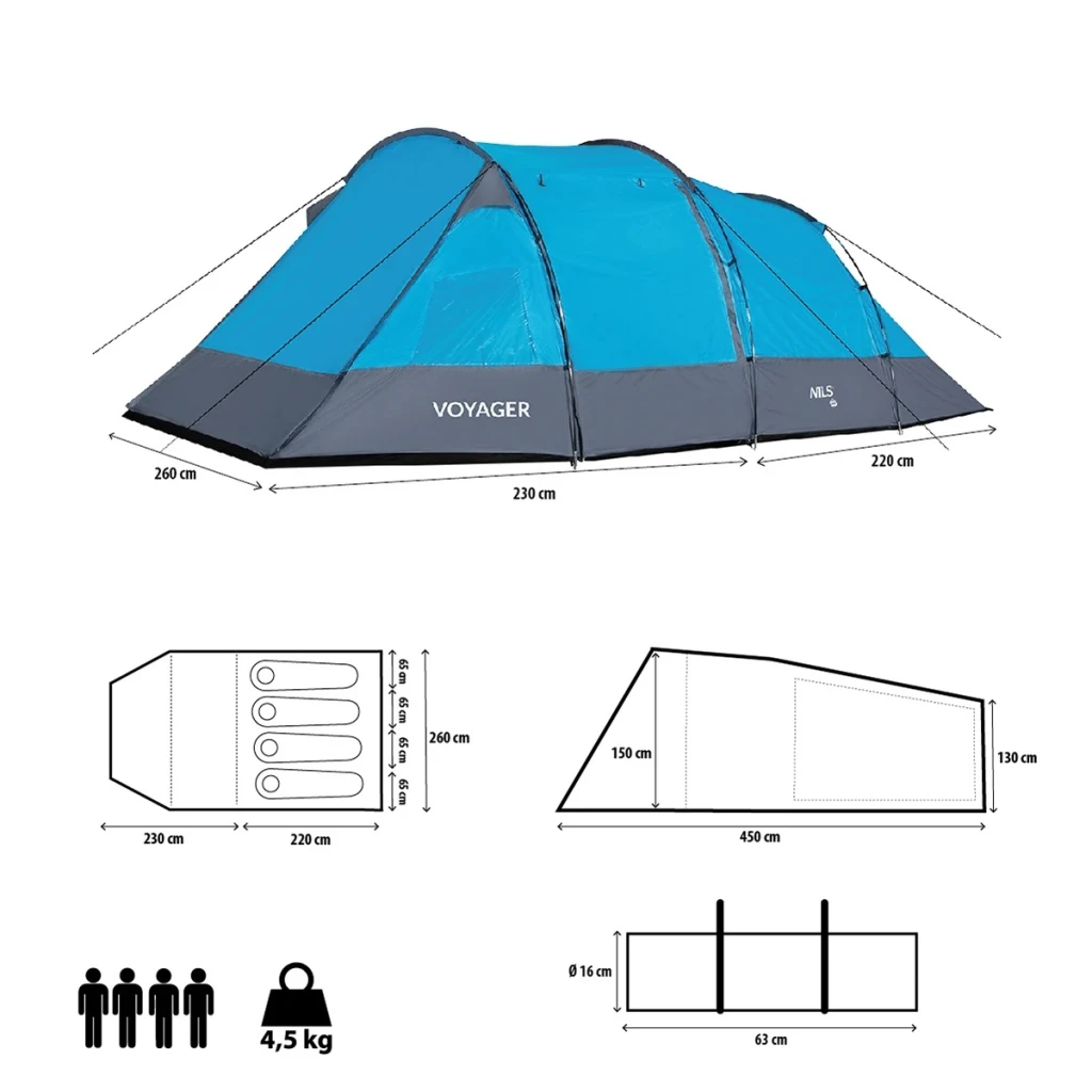 Палатка, nils camp, nc3027 | вес: 5.3 kg, каркас: fiber glass 2x o 8,5mm /1x o 7,9mm, материал: double-layered 9