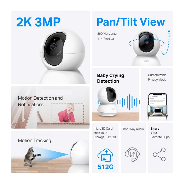 Camera de supraveghere smart tp-link c210p2 (2pcs), alb 7
