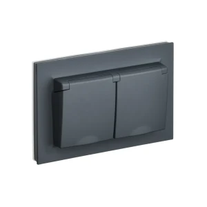 Priză dublă cu capac brite 16 a 220 - 240 v grafit iek Thumbnail 1