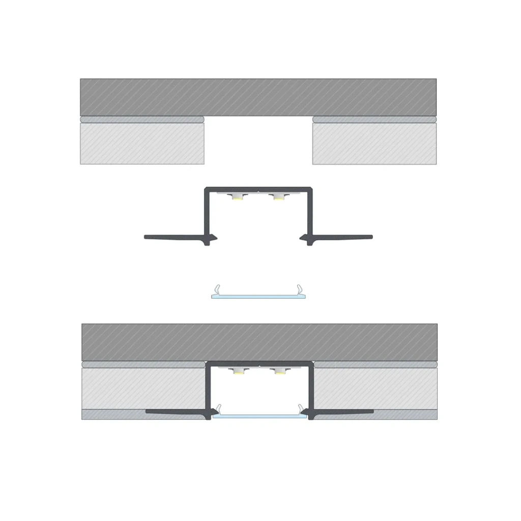 Profil din aluminiu cu dispersor hiro 2020 x 57.4 x 14.6 mm lumines 5