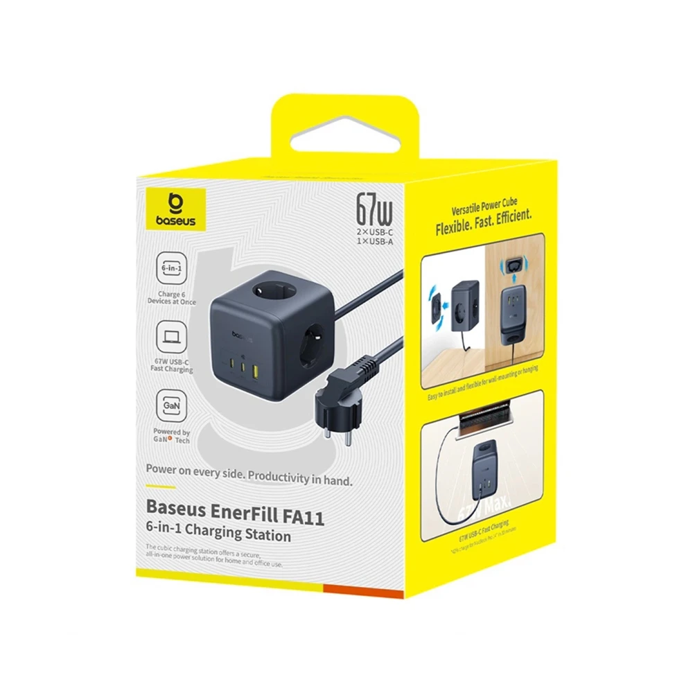Baseus power strip cube 67w 3ac+1*usb-a+1*type-c 1,5m, enerfill fa11, cosmic black 4