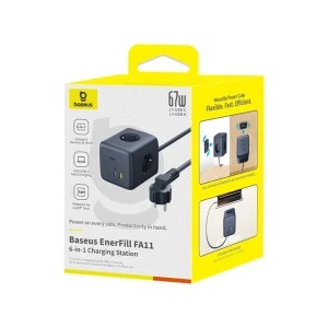 Baseus power strip cube 67w 3ac+1*usb-a+1*type-c 1,5m, enerfill fa11, cosmic black Thumbnail 4